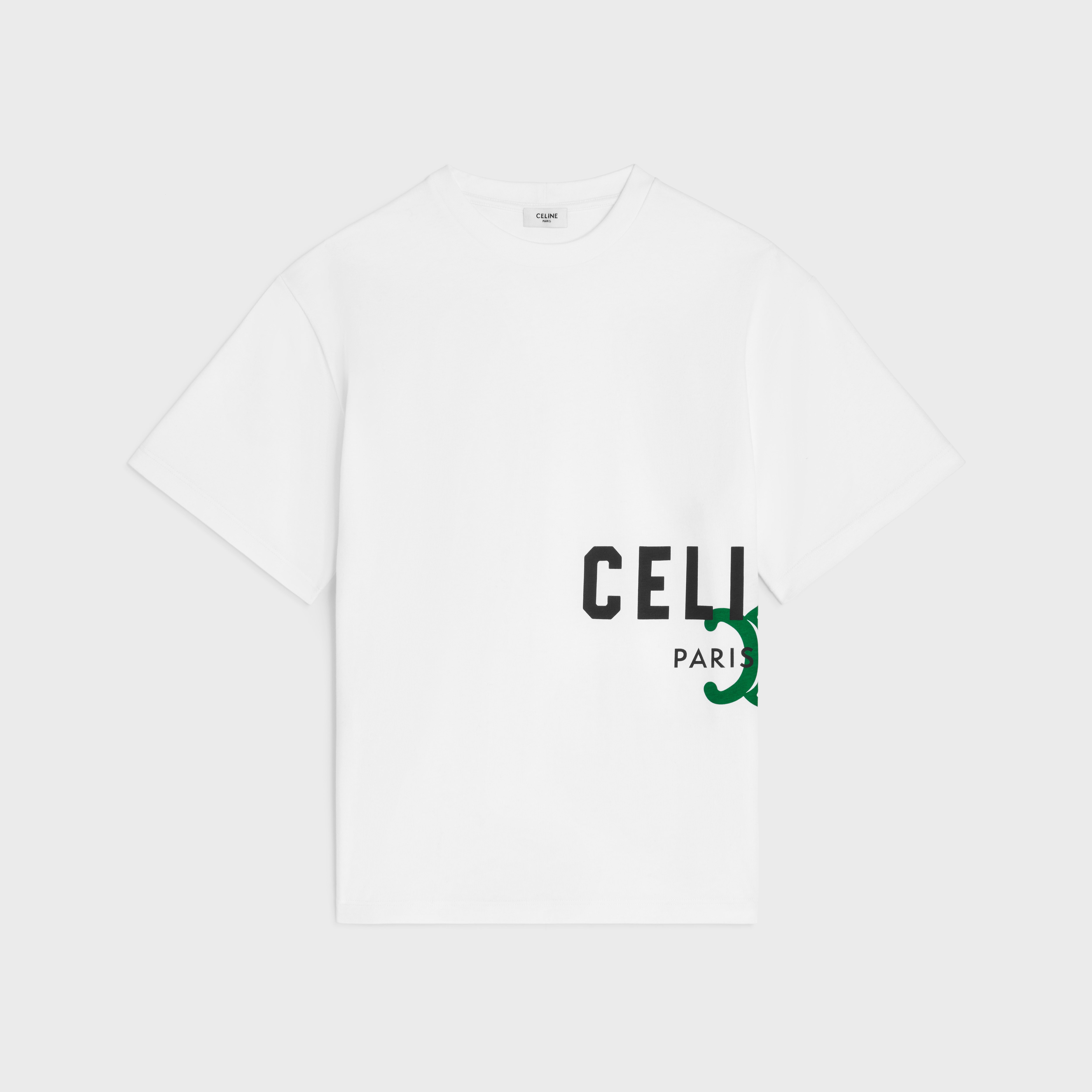 t-shirt IN cotton jersey - OPTIC WHITE/BLACK/DARK GREEN | CELINE